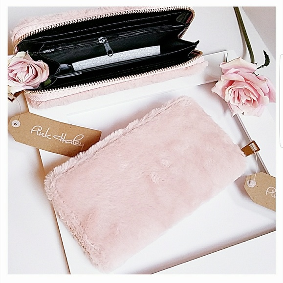 Pink Haley Handbags - Blush Pink Faux Fur Wallet